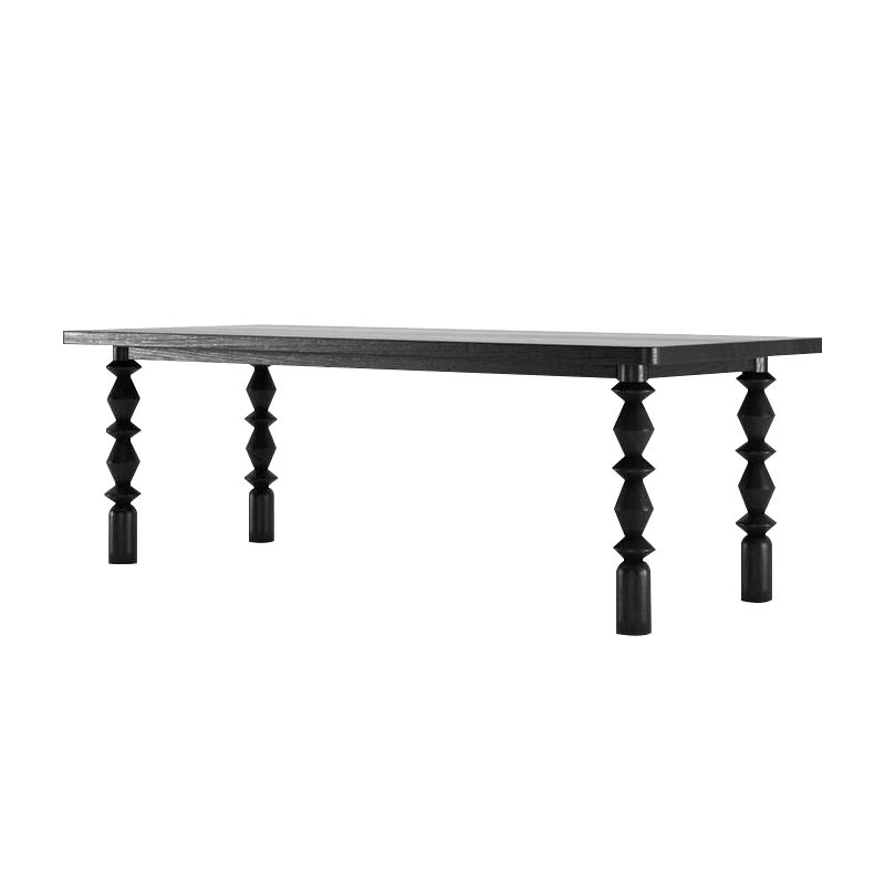 Solid Wood Dining Table Rectangle 4 Legs Dinner Table for Dining Room