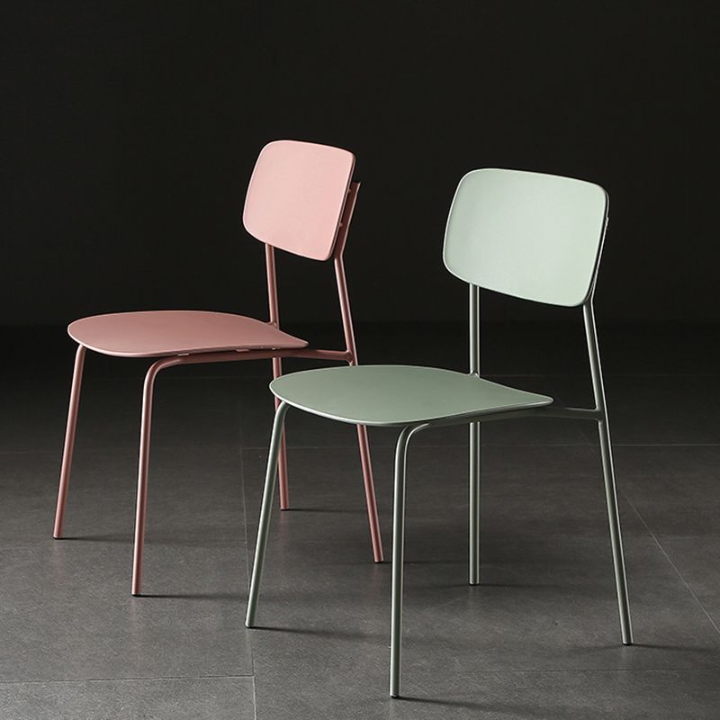 Industrial Armless Kitchen Chair Plastic Open Back Side Indoor Chair with Metal Base