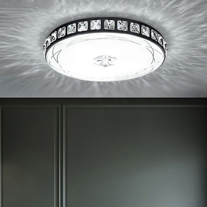 Contemporary Drum Massimale Light Flush Mount 16 "/19.5" Larghezza LED Crystal Lampada Fissture in Nero