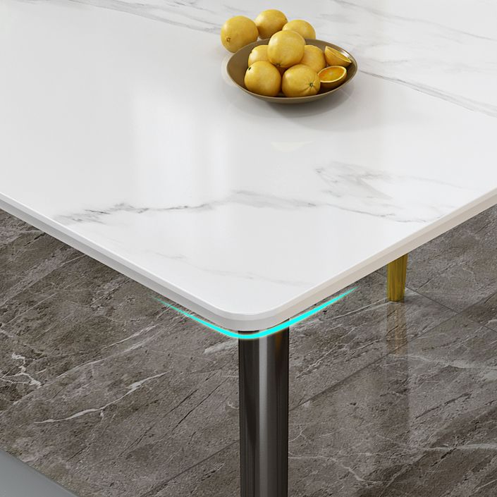Mesa de forma rectangular estándar glamorosa mesa de comedor de cocina de piedra sinterizada con 4 patas base
