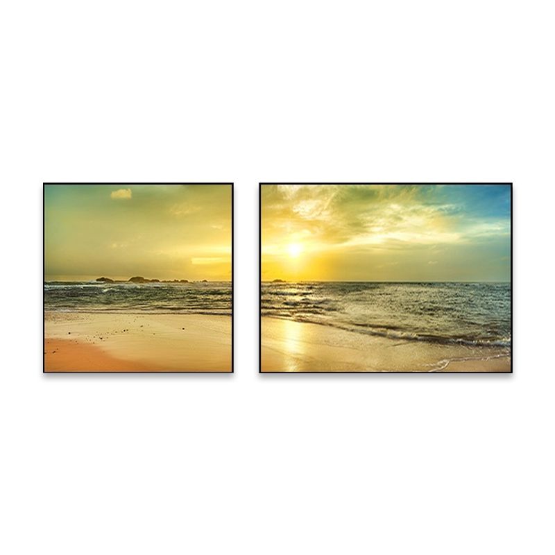 Toile de paysage de mer au coucher du soleil, décoration murale tropicale multi-pièces de couleur pastel pour la maison
