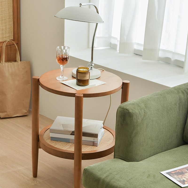 Tropical Round Cocktail Table Storage Solid Wood Coffee Cocktail Table