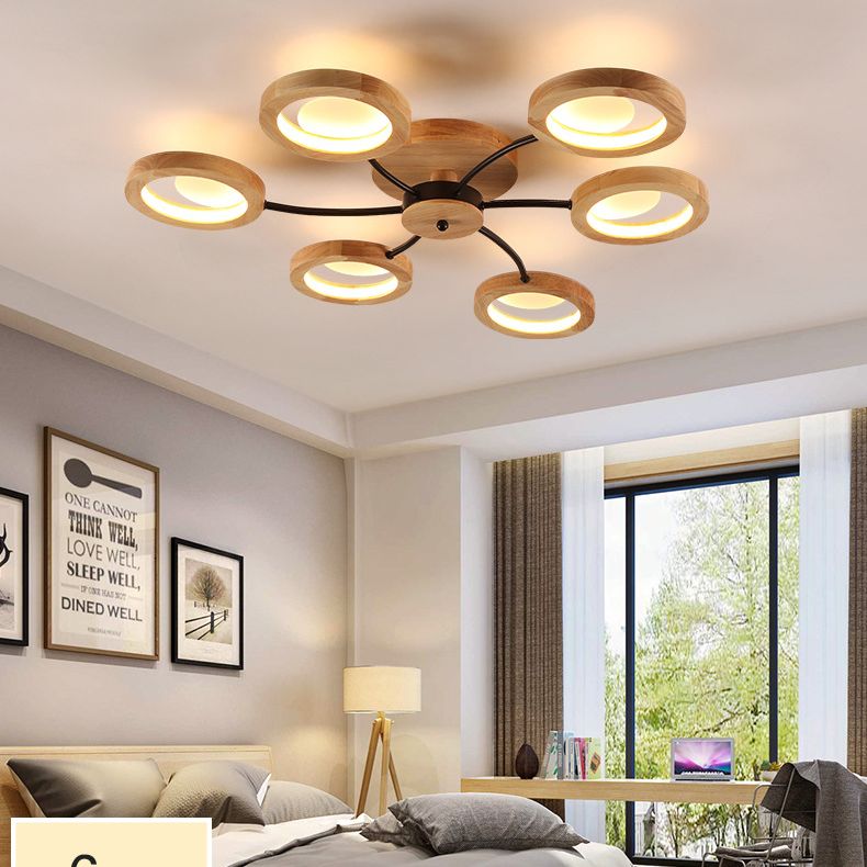 Holzkreis Halbblöcke Deckenleuchte moderne LED -Holzholz -Halbblöcke -Leuchte