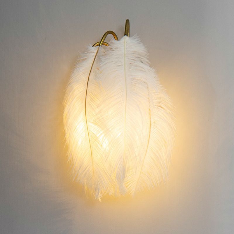 Gold Curved Sconce Lighting Simplicity Single-Bulb Feather Wall Light Fixture for Bedside