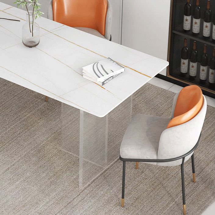 Stone Top Dining Table Industrial Rectangle Table with Double Pedestal Base