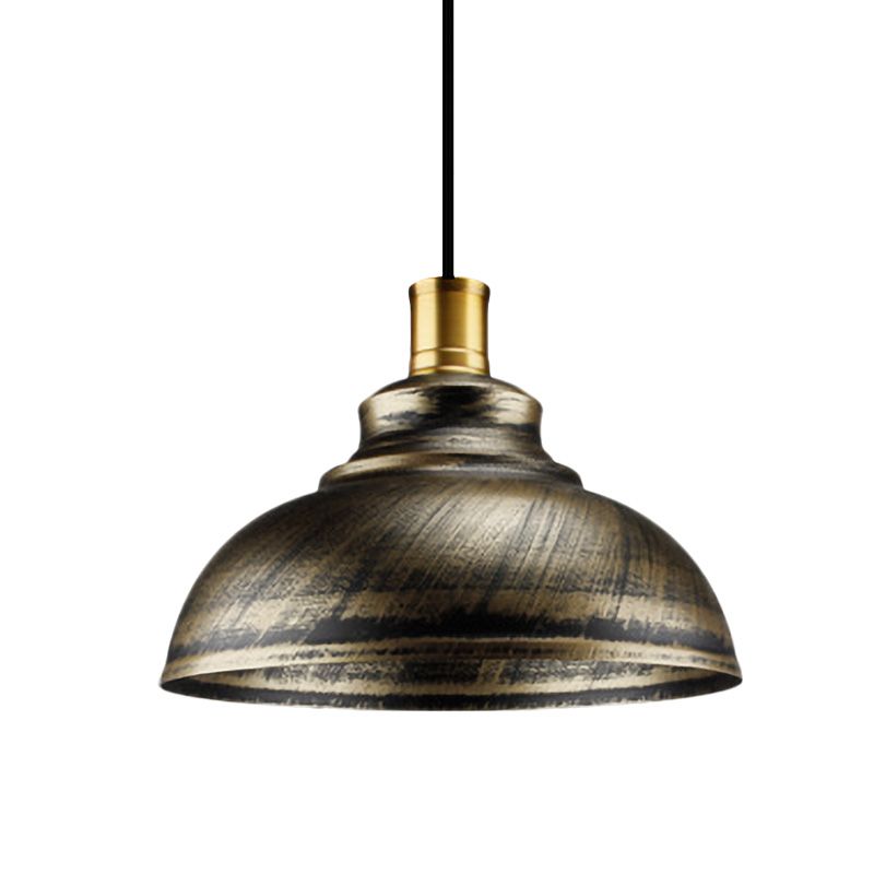 Lámpara suspendida de cúpula de hierro forjado Estilo antiguo 12 "/14" W 1 Cabeza Restaurante colgando luz en plata/bronce/óxido