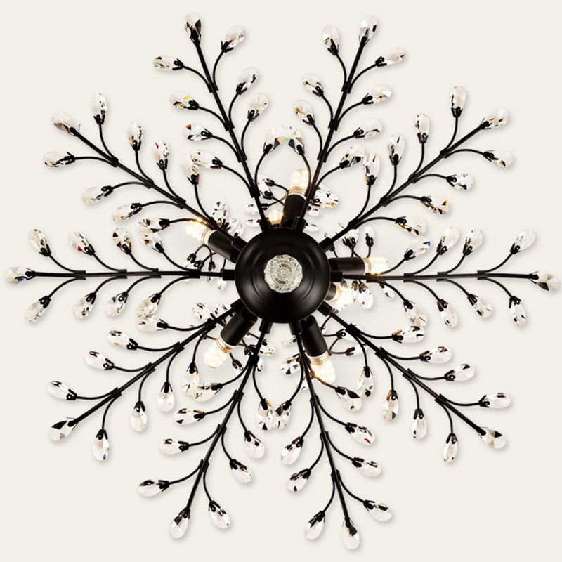 Contemporary Leaf Flush Light Crystal Flush Mount Ceiling Fixture in Black
