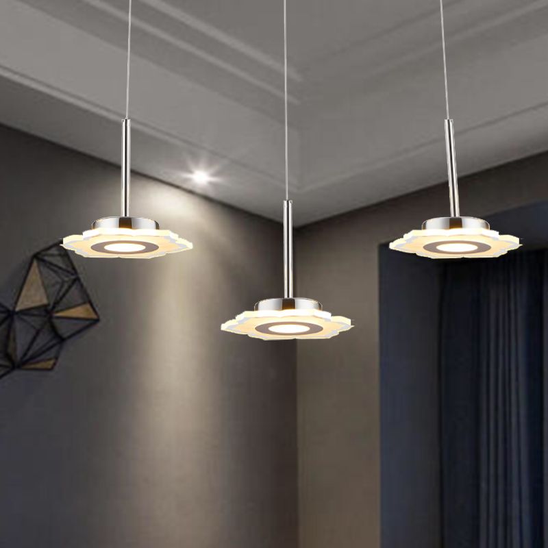 Modernism Flower Cluster Pendant Acrylic 3-Head LED Dinging Room Lamp in Warm/White/Natural Light with Linear/Round Canopy