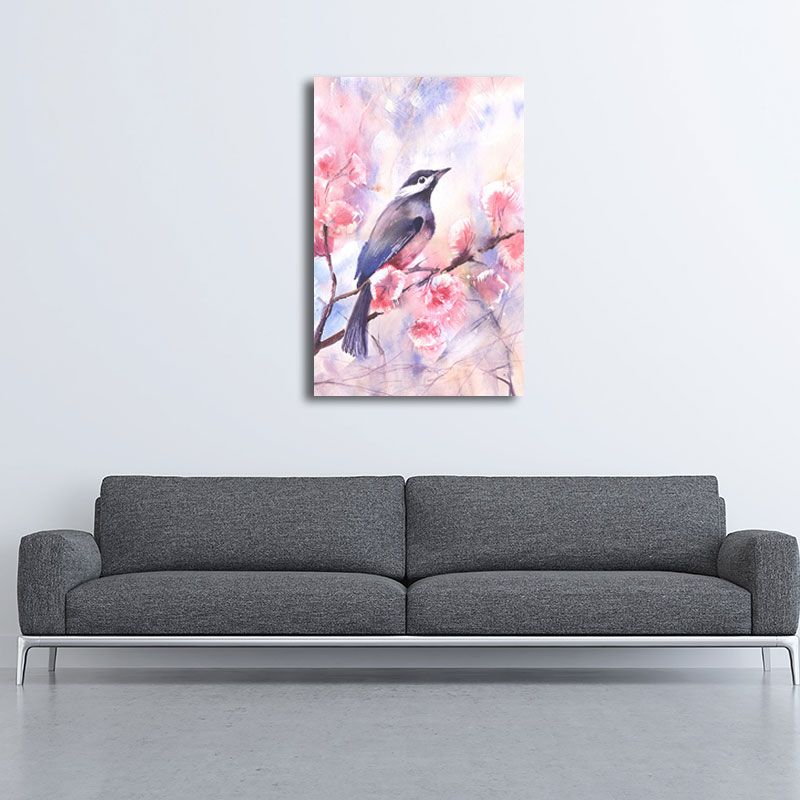 Rustikaler Vogel-Gemälde-Leinwanddruck, pastellfarben, strukturierte Wanddekoration für das Wohnzimmer