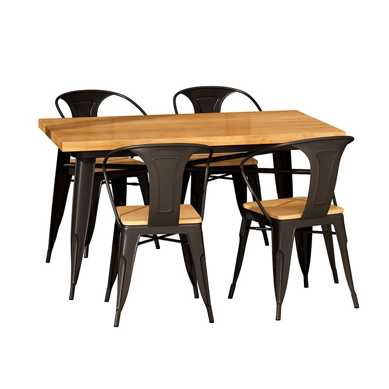 Industrial Style Solid Wood Dining Table Brown Table with Black Frame for Dinning Room