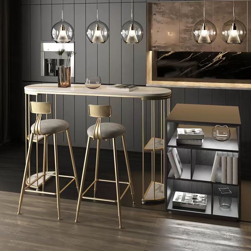 Low Back Dining Stools Round Upholstered Bar Stools with Footrest