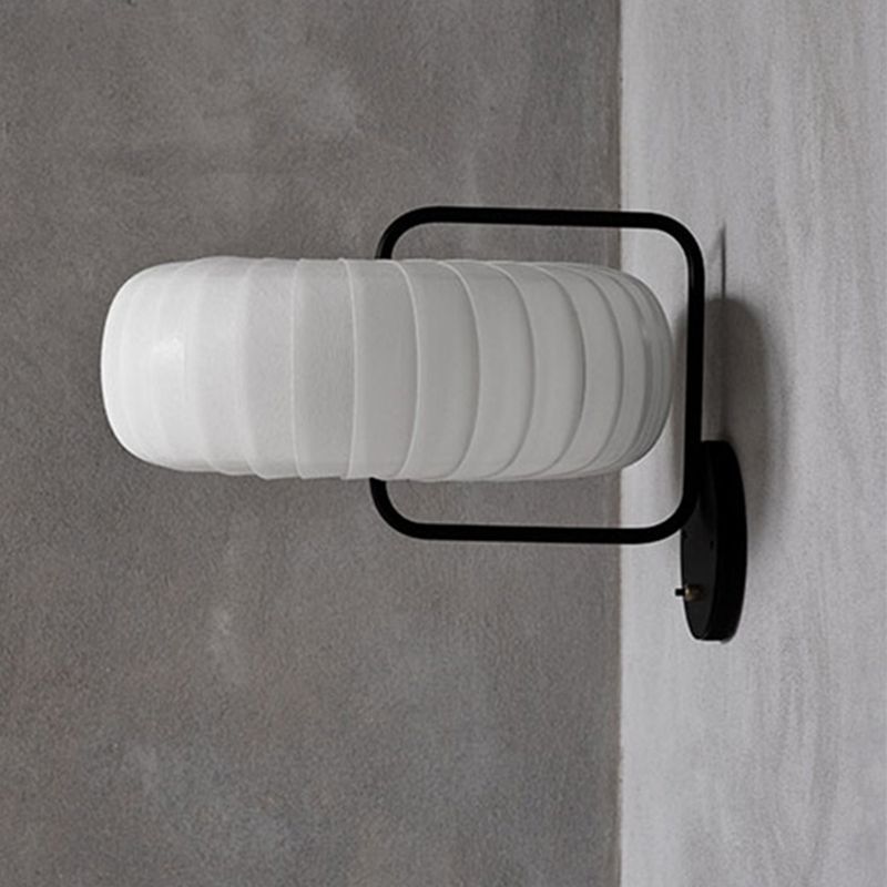 Gathered Fabric Pumpkin Wall Mounted Lamp Modern Style 3 Lights Black-White Sconce with Squared Arm