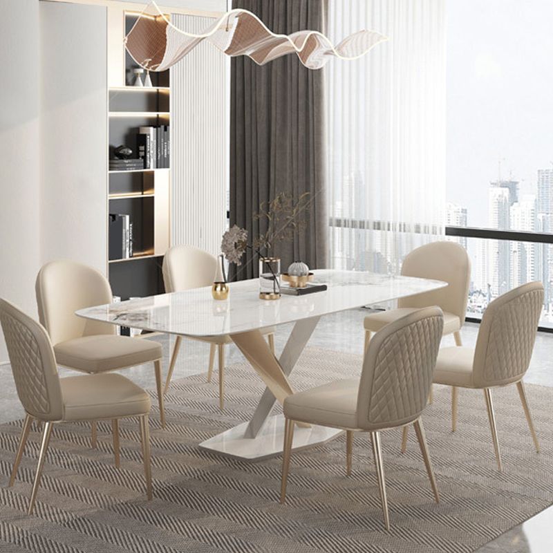 Rectangle Pedestal Table Modern Dining Table with Stainless Steel Base