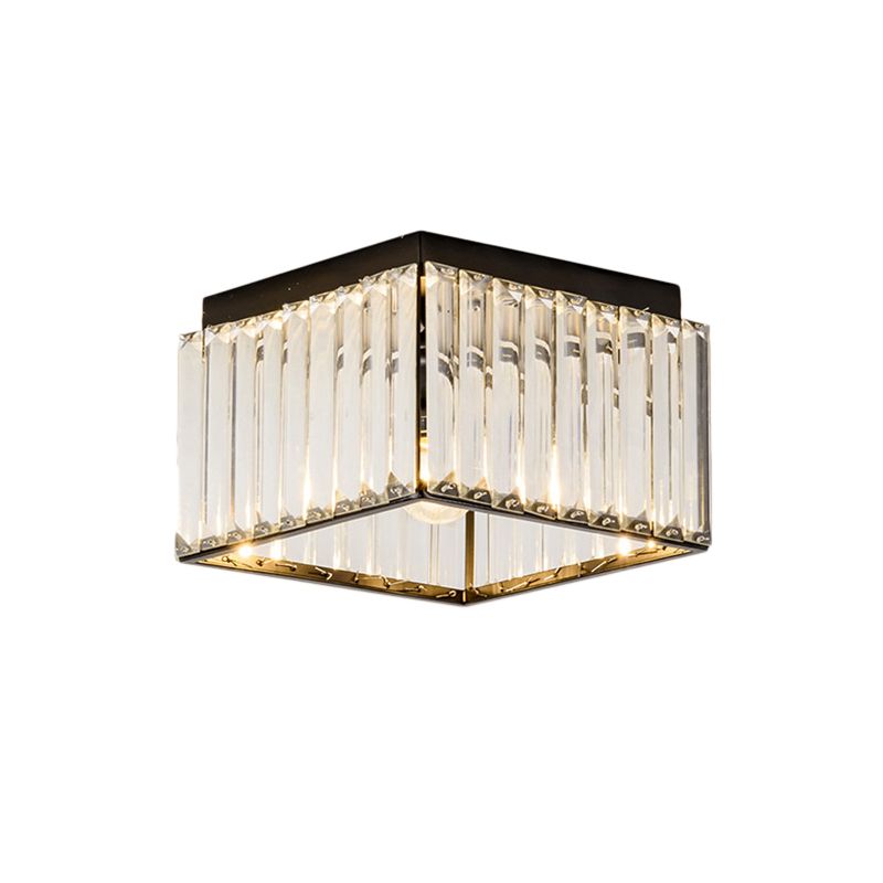 Square Flush Mount Ceiling Light Modern Rectangular-Cut Crystal 1 Light Black Ceiling Light