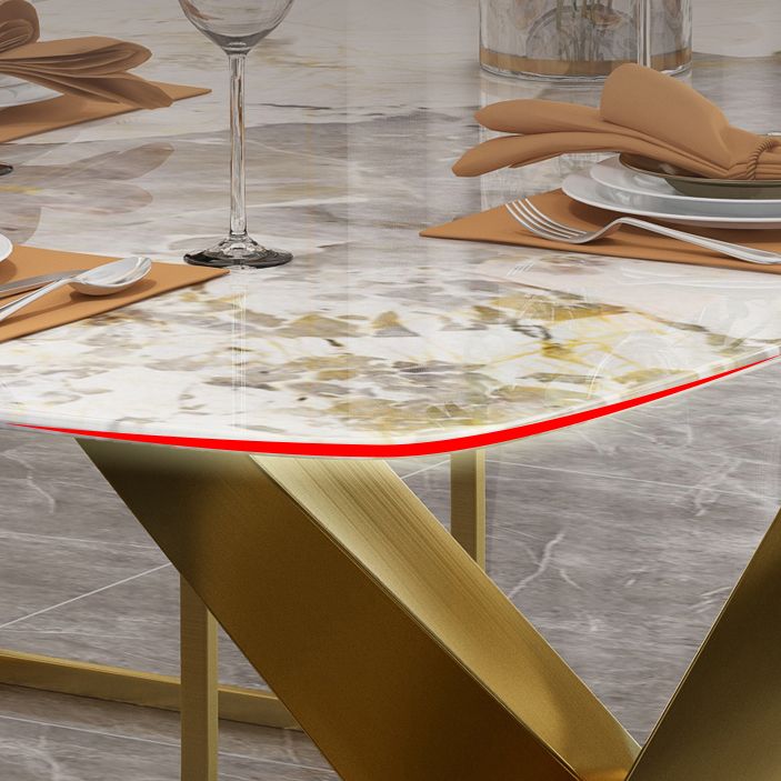 Sintered Stone Top Table for Restaurant Luxury Rectangle Table with Gold Metal Pedestal