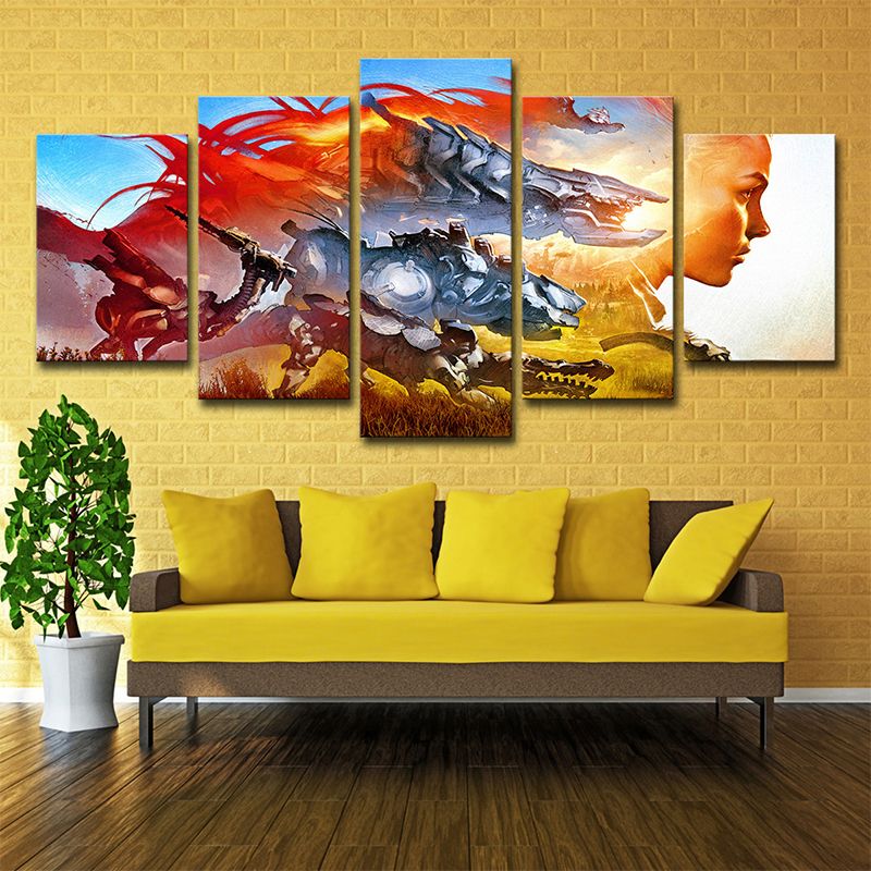 Kids Fantasy Game Character Canvas Orange Multi-Piece Wall Art Decor for Living Room