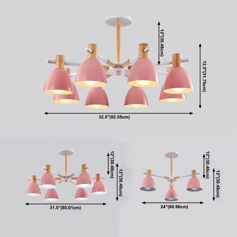 Modern Creative Sputnik Pendant Light Wooden Macaron Chandelier with Wrought Iron Shade