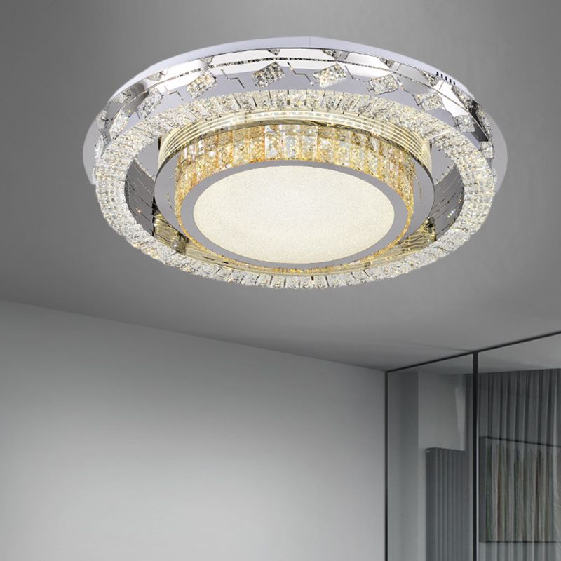 Clear Crystal Blocks LED Flush Mount Contemporary Stainless-Steel Square/Circular Parlor Ceiling Light Fixture
