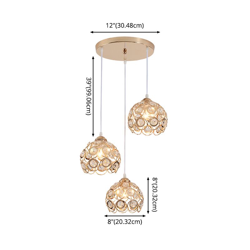 Round Crystal Suspension Light Fixture Contemporary 3-Light Gold Finish Multiple Hanging Light