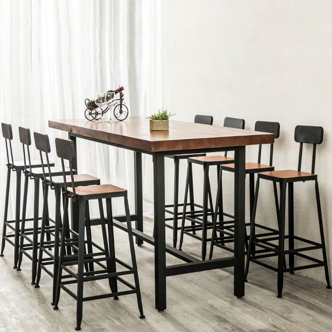 Contemporary Style Bar Table Set 1/2/9 Pieces Rectangle Bar Table with Wood Stools
