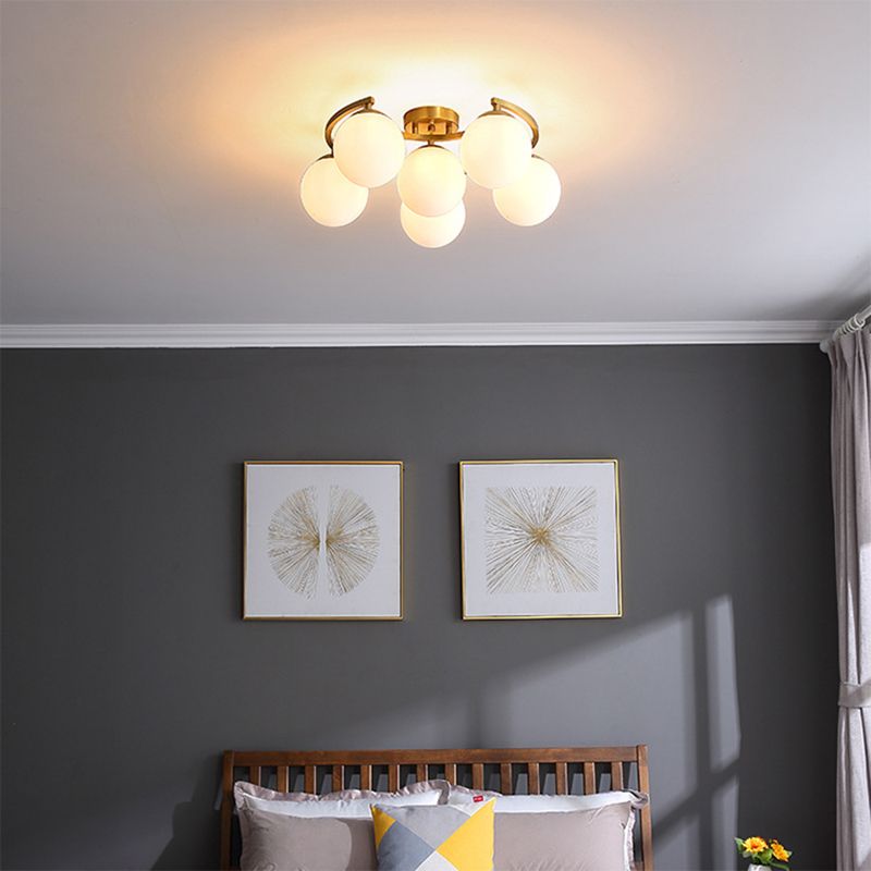 Globe Semi Flush Mount Leuchte Traditionelle Milchglas Deckenleuchten für Wohnzimmer