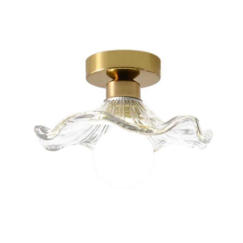 Wavy Shape Flush Mount Modern Style Glass 1 Light Flush Light in Clear /Green