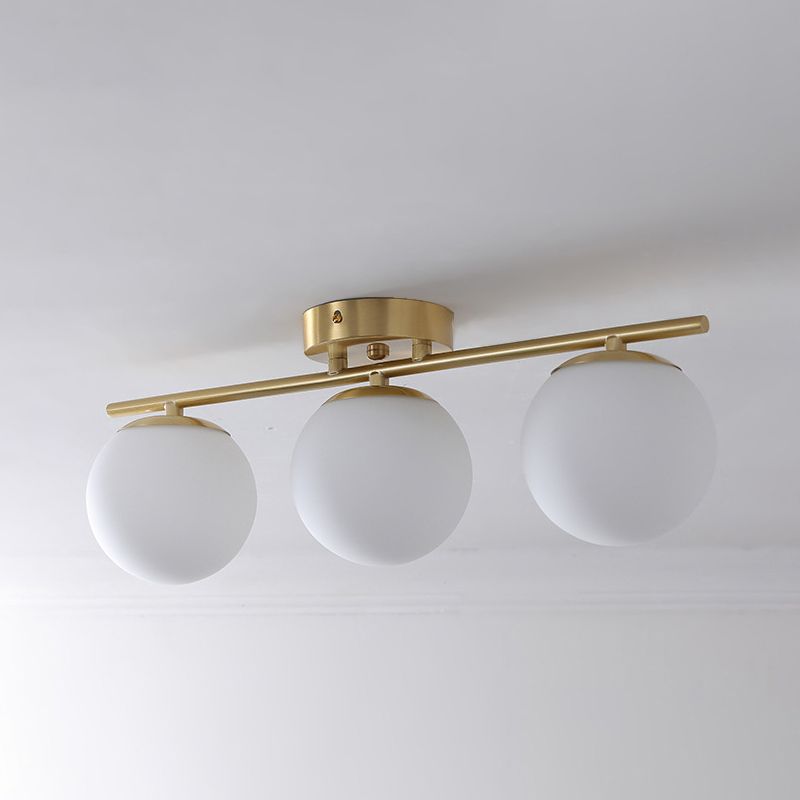 American Metal Flush Mount Ball Shape Ceiling Light with Glass Shade for Living Room