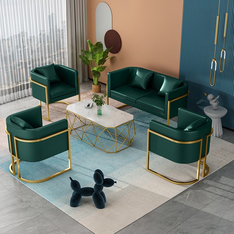 Modern Tuxedo Arm Sofa in Gray/White/Green, Leather Sofa with Pillow