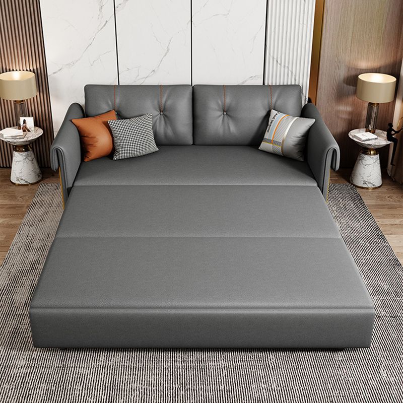 Convertible Flared Arm Faux Leather Settee Couch with Pillows with Storage