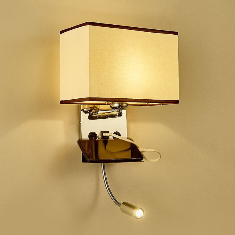 Modern Wall Sconce Metal Rectangle Shape Wall Light with Fabric Shade for Study