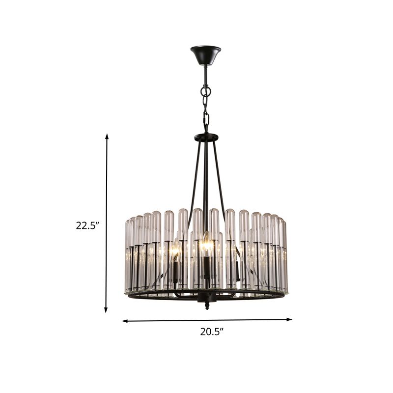 Black Cylinder Hanging Light Kit Traditional Fluted Crystal 3 Lights Dining Room Chandelier Lamp