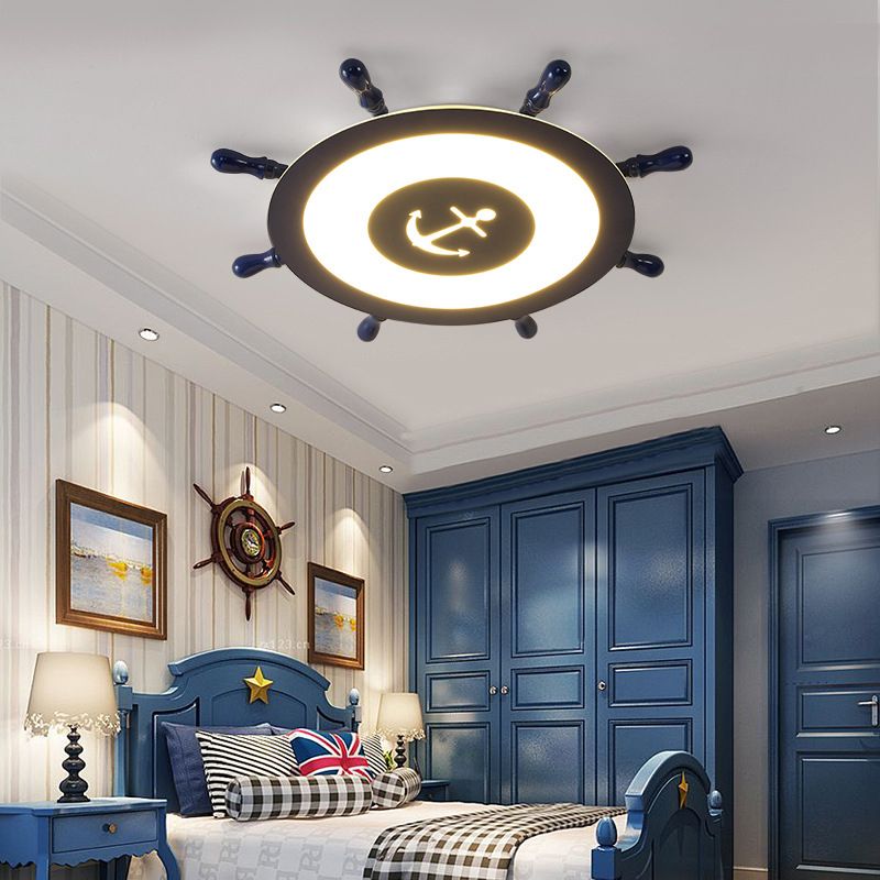 Plafonnier LED en acrylique bleu à montage encastré en forme de gouvernail pour chambre d'enfant