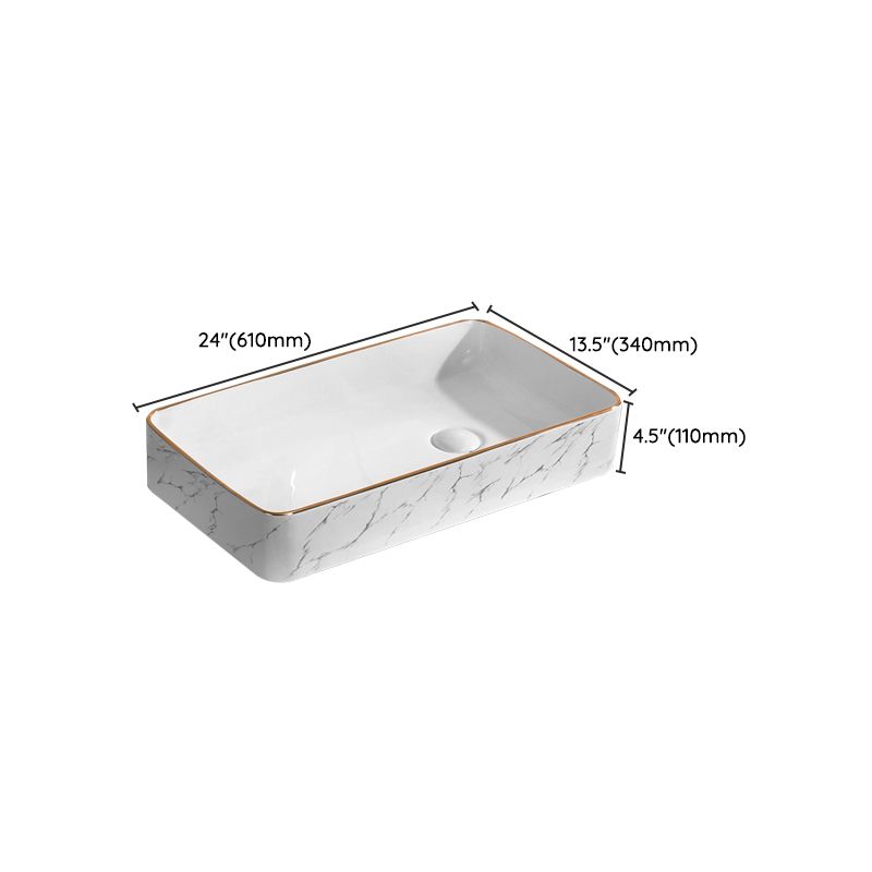 Traditional Vessel Bathroom Sink Rectangular Porcelain with Pop-Up Drain Vessel