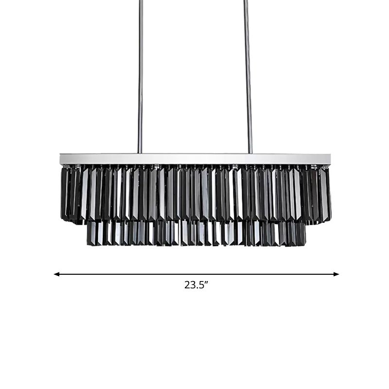 Rectangle Hanging Light Modern Smoke Gray Crystal Block 6/8/10 Heads Dining Room Chandelier Lamp