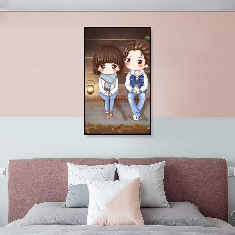 Cartoon Young Girl Art Print Soft Color Figure Drawing Canvas for Bedroom, Multiple Sizes
