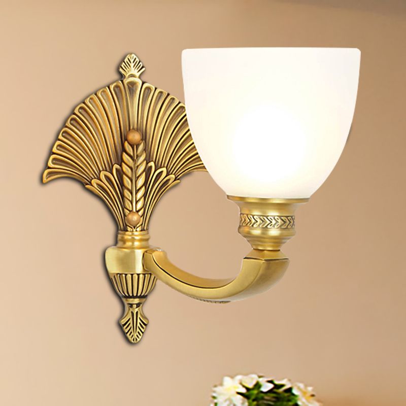 Bowl Shade Bedroom Sconce Lamp Vintage Stylish Frosted Glass 1/2-Head Gold Finish Wall Lighting