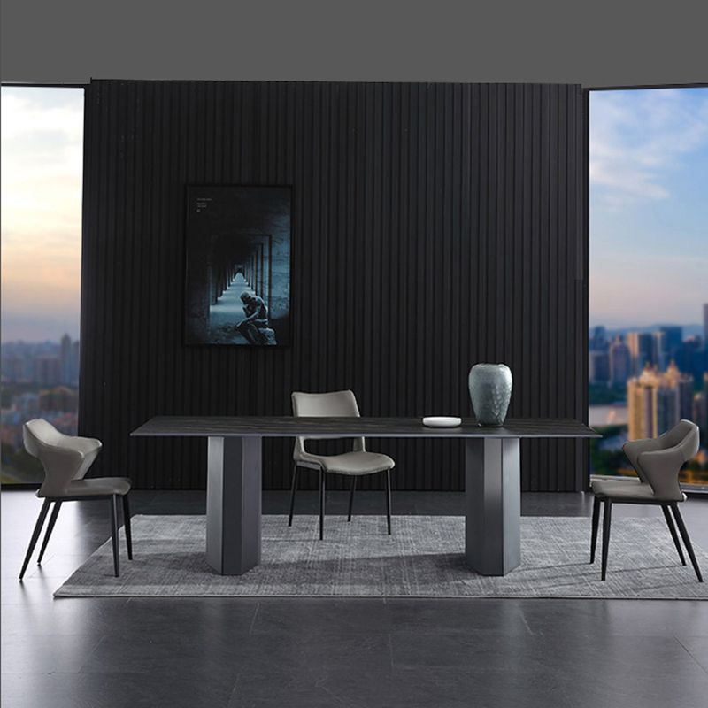 Metal Traditional Luxury Rectangle Table Black Sintered Stone Top Table for Dining Room