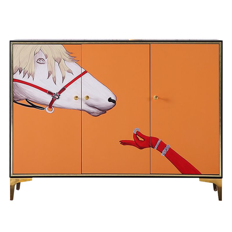 47.5"L Glam Engineered Wood Credenza Orange Cabinets Dining Server for Living Room
