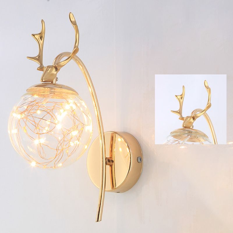 Nordic Style Iron Wall Light Ball Shape LED Wall Lamp with Glass Shade for Bedroom