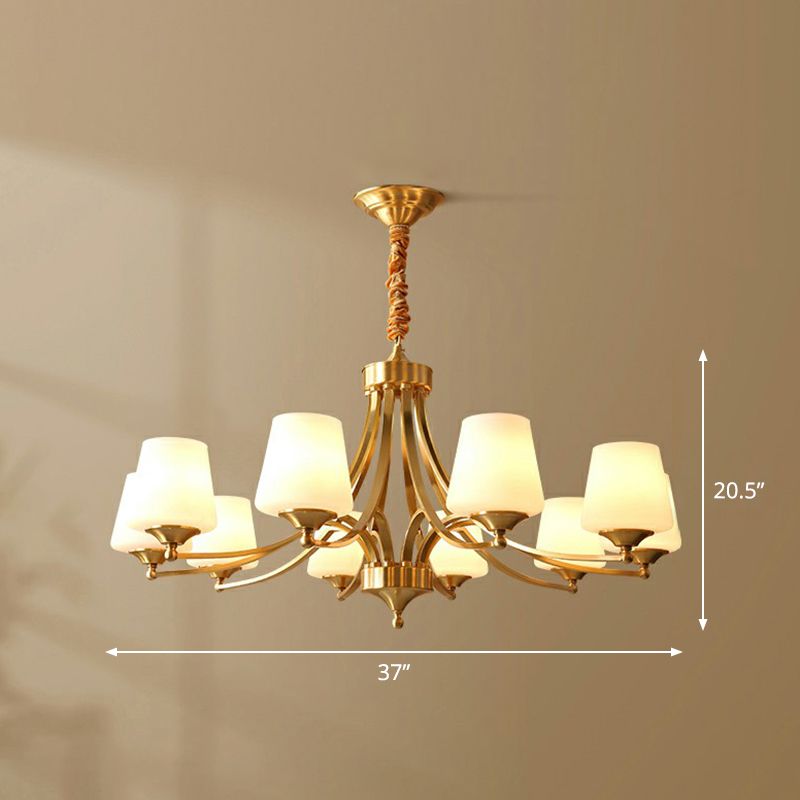Conic Sitting Room Chandelier Light Fixture Antique Ivory Glass Hanging Pendant Light