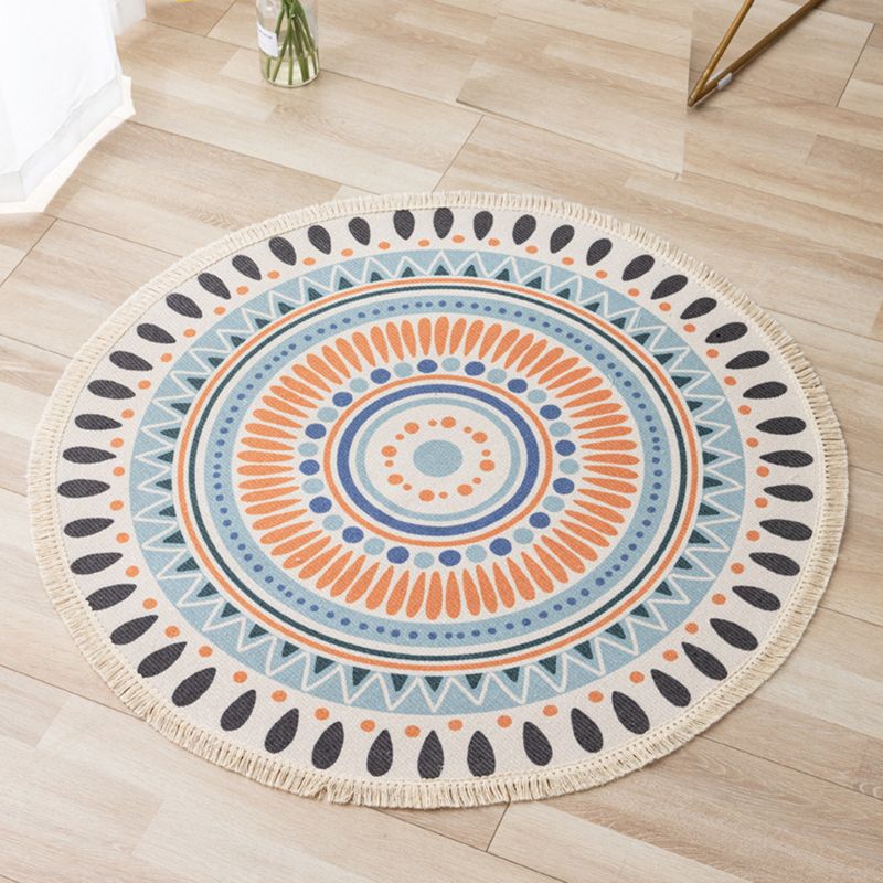 Traditional Flower Print Carpet Polyester Indoor Rug Washable Fringe Area Carpet for Living Room
