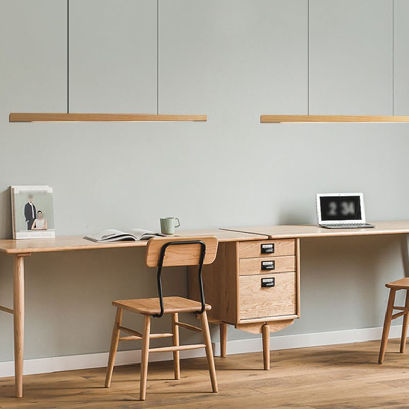 1 Light Linear Island Lighting Modernism Wood Chandelier Light Fixture for Kitchen