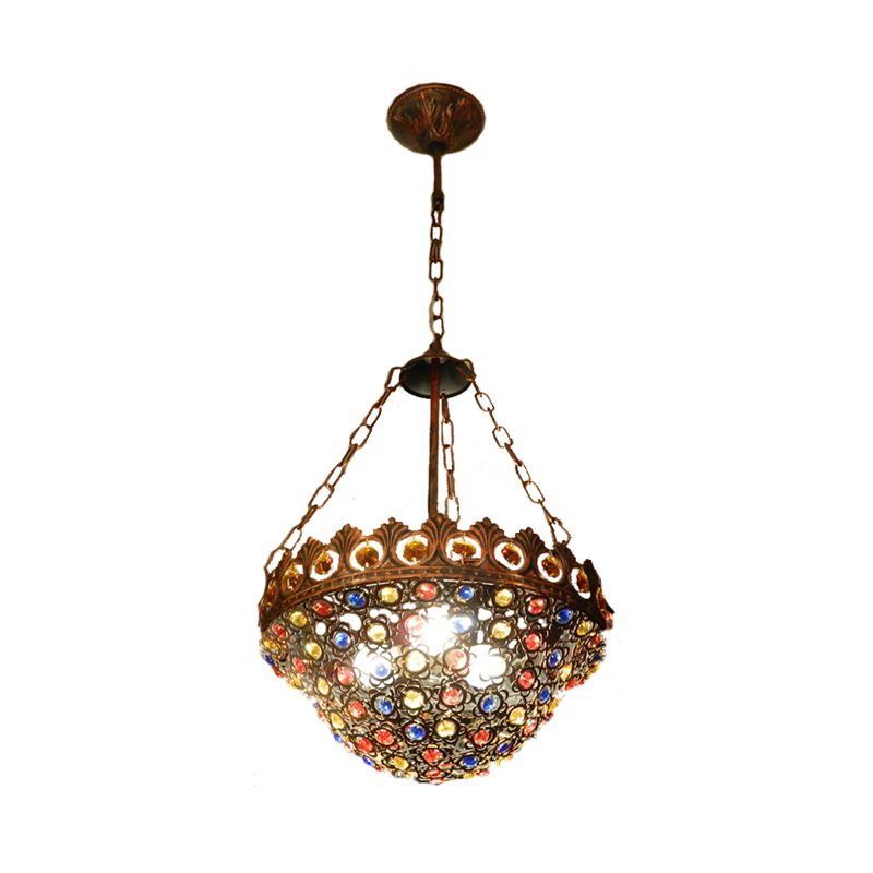 10"/13" Wide Metal Copper Ceiling Chandelier Bowl 3 Bulbs Art Deco Down Lighting Pendant for Dining Room