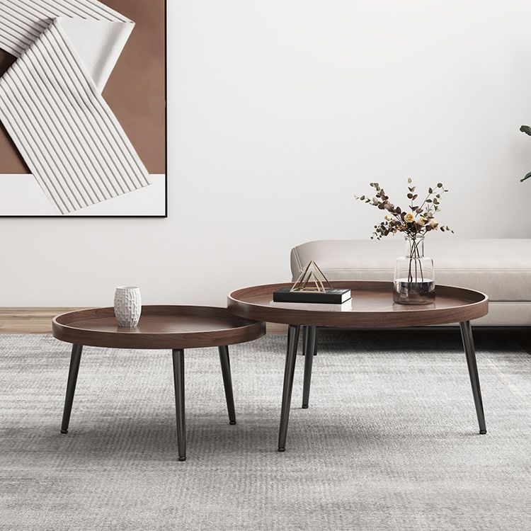 Tray Top Solid Wood Coffee Table Round Single Cocktail Table in Brown