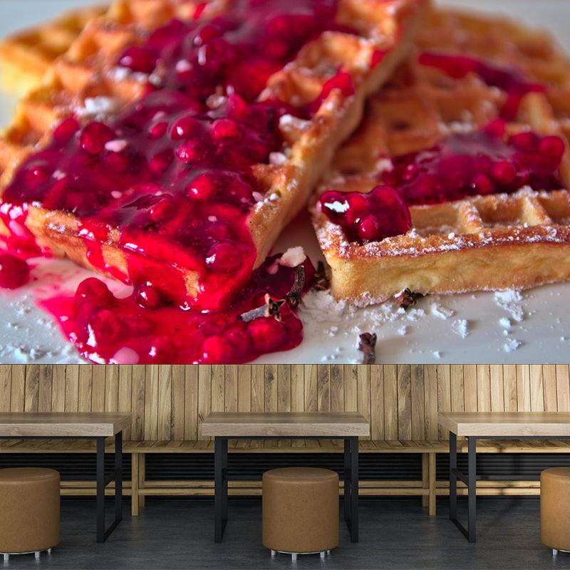Customized Wall Mural Dessert with Waffle Pattern Mildew Resistant Wallpaper Commerce Shop