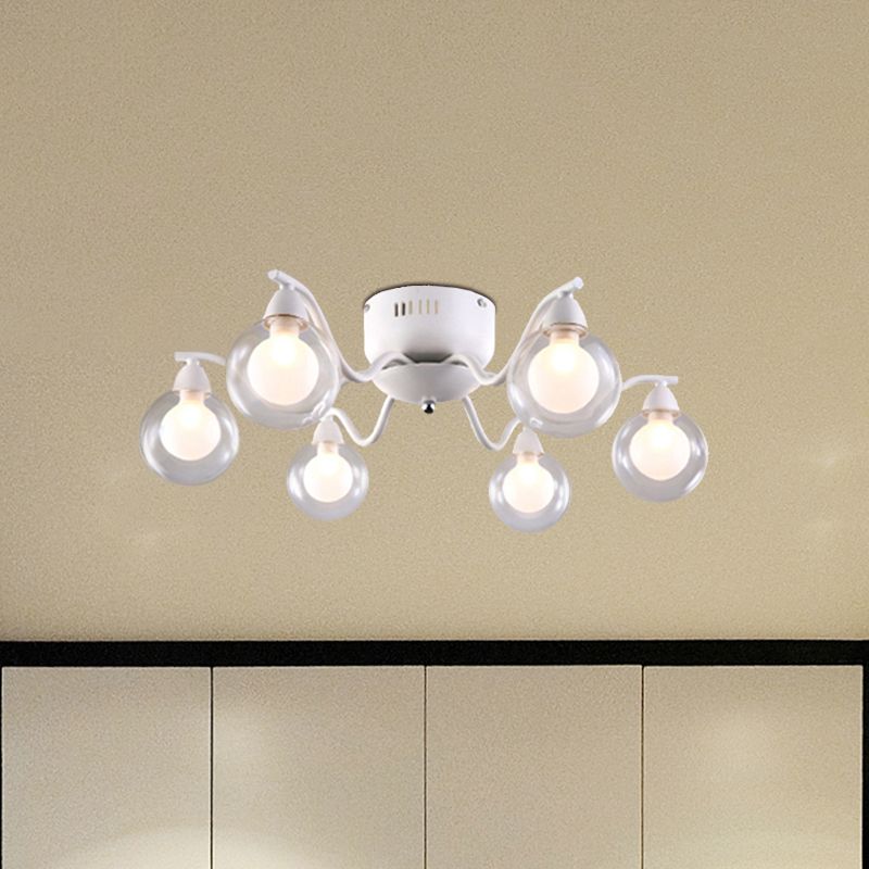 Starburst semi-flush plafonnier simple style métallique en métal nuage 6 lumières au plafond de chambre plafond monté en blanc