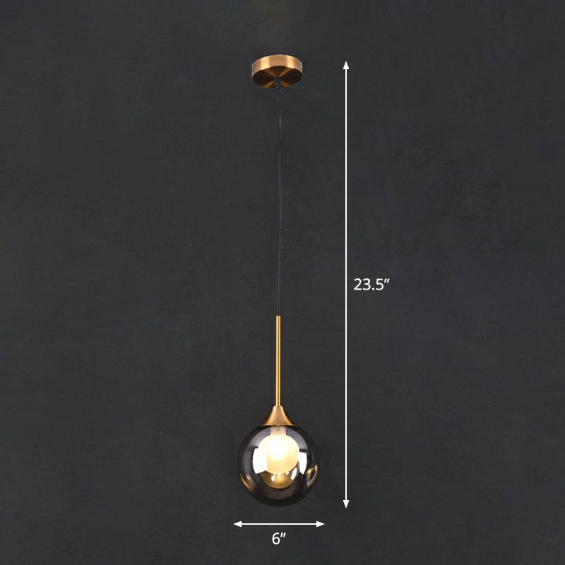 1 tête de chevet pendentif léger postmoderne en laiton de plafond avec une teinte en verre à la bille à bille