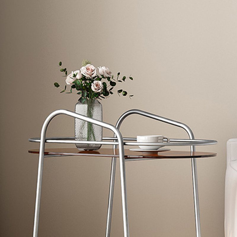 Modern 2-Tier Corner Table 4 Legs Oval Side End Table with Storage