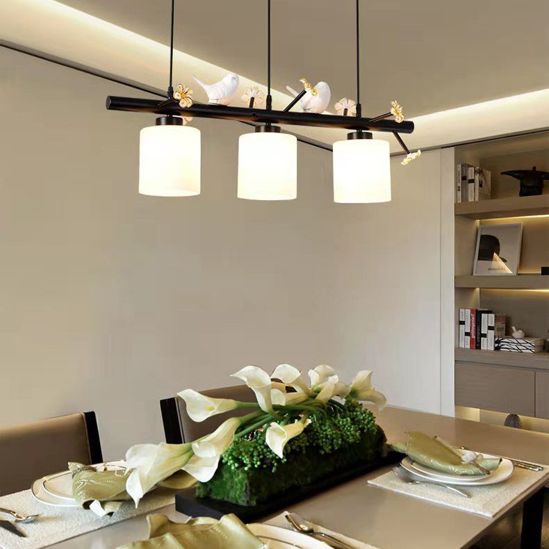 Opal Glossy Glass Shade 3 Lights Isola Isola Accenda Lampade isola di transizione dell'isola per sala da pranzo