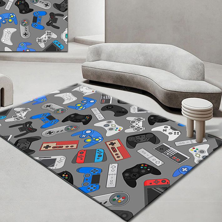 Multicolor Living Room Carpet Modern Game Machine Printed Area Rug Polyester with Easy Care Rug